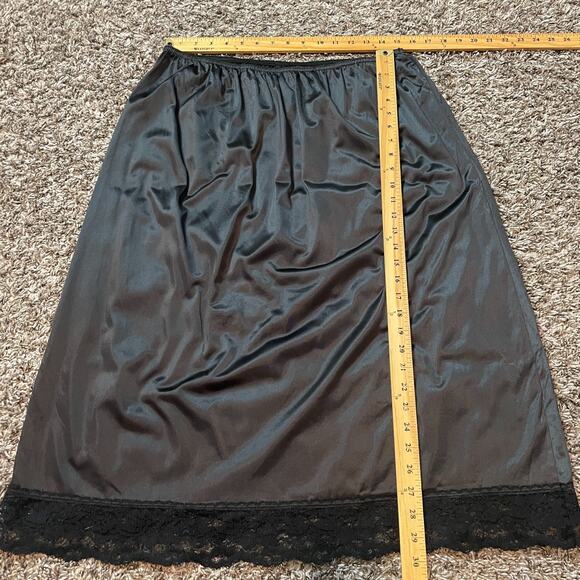Half Slip Skirt Plus Size 26W 28W Black Satin Nylon Lace Trim Lingerie Layering - Picture 11 of 12